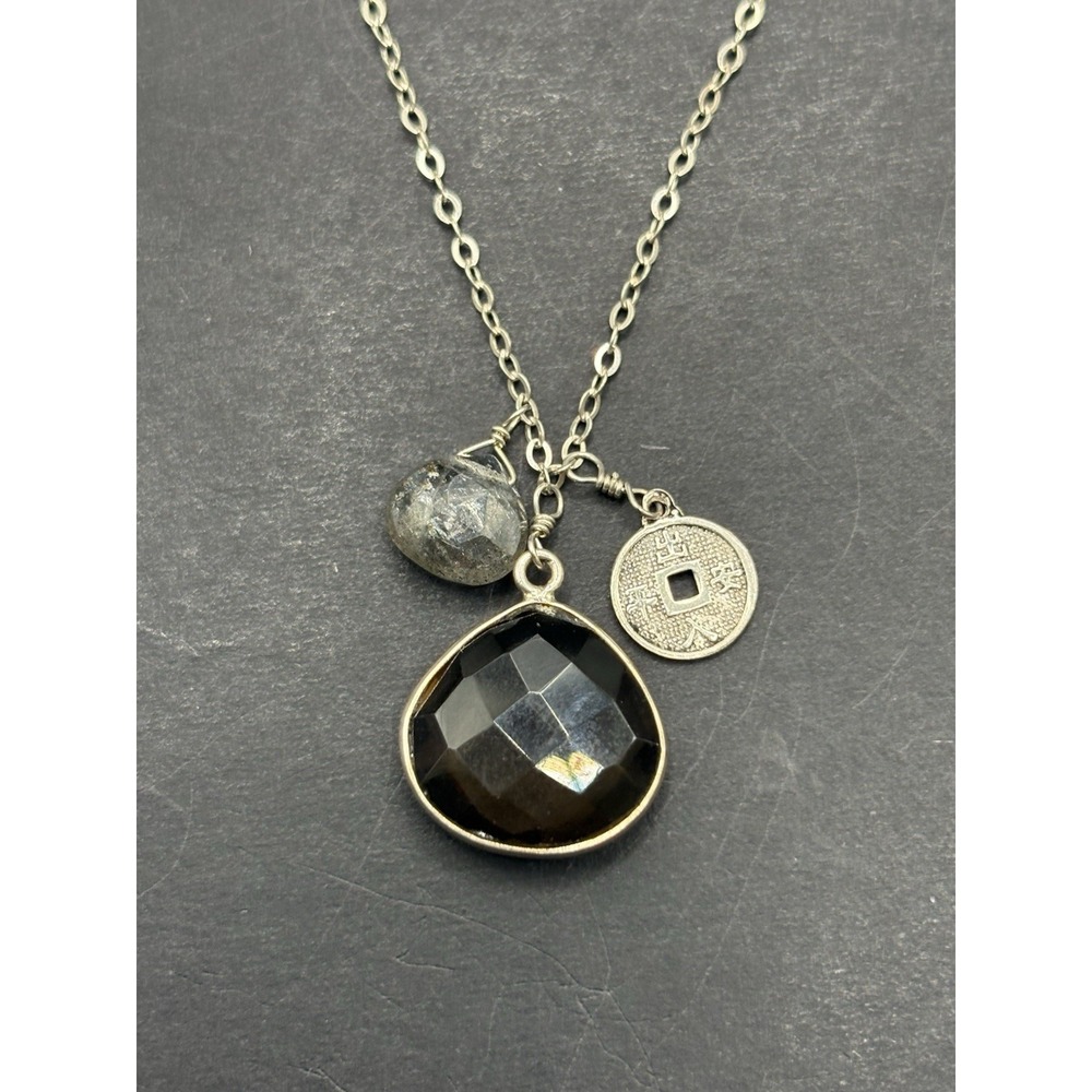 16" Vintage Sterling Silver Smoky Quartz Pendant Necklace 925 H5